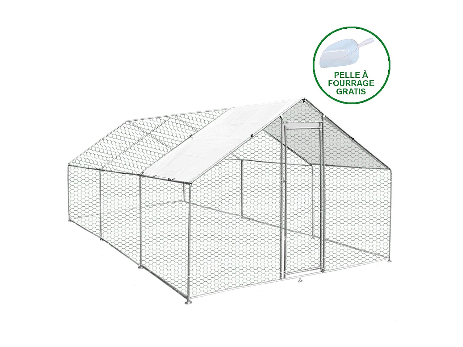 MonsterShop - Pollaio Recinzione Recinto per Capi Pollame Galline Polli Aia Animali Stia Gabbia con Tettoia Impermeabile 4x6x2m