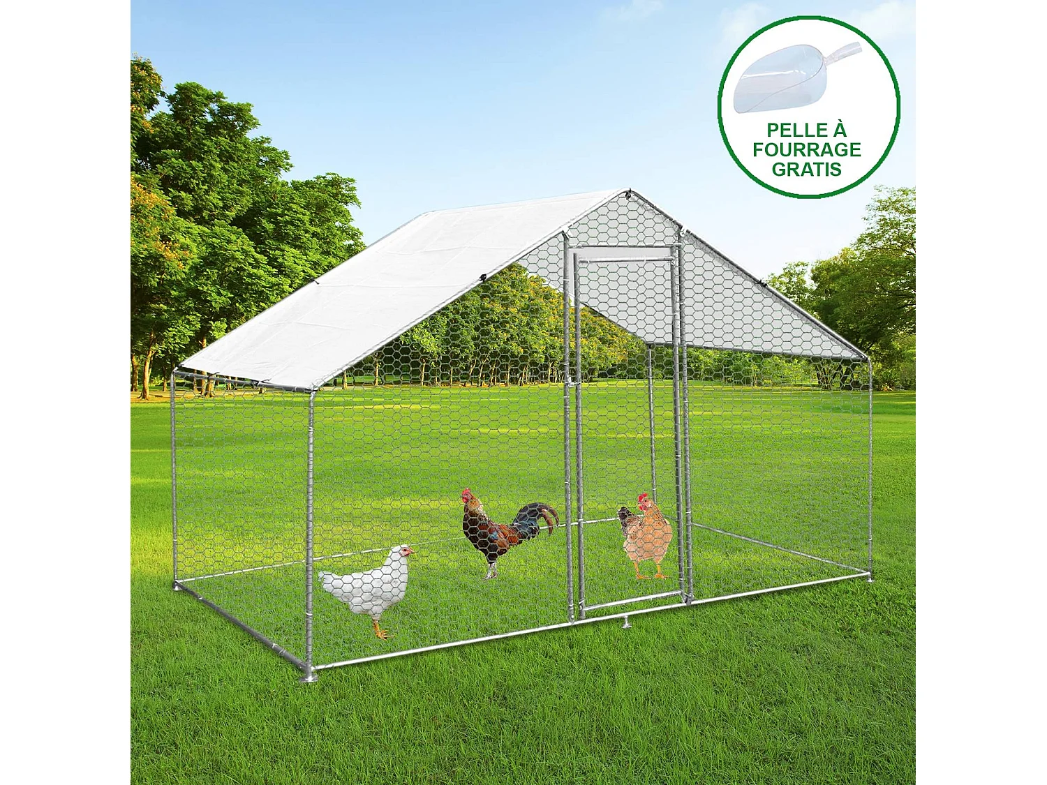 MonsterShop - Pollaio Recinzione Recinto per Capi Pollame Galline Polli Aia Animali Stia Gabbia con Tettoia Impermeabile 4x2x2m
