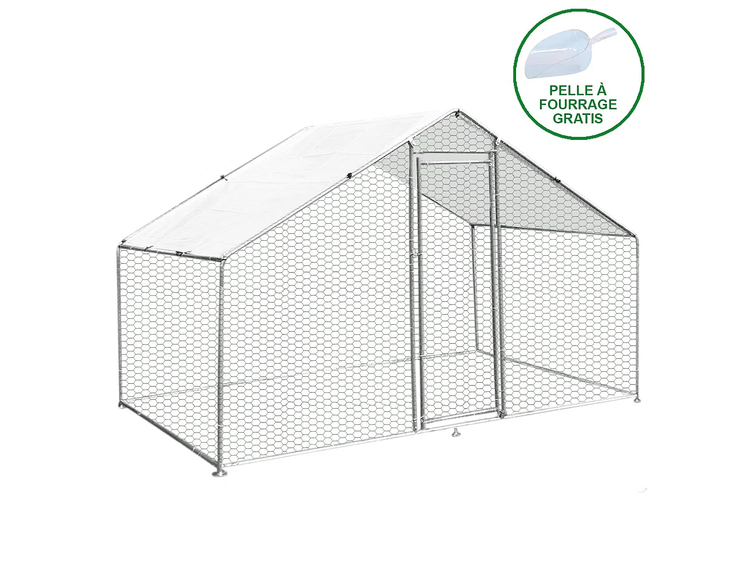 MonsterShop - Pollaio Recinzione Recinto per Capi Pollame Galline Polli Aia Animali Stia Gabbia con Tettoia Impermeabile 4x2x2m