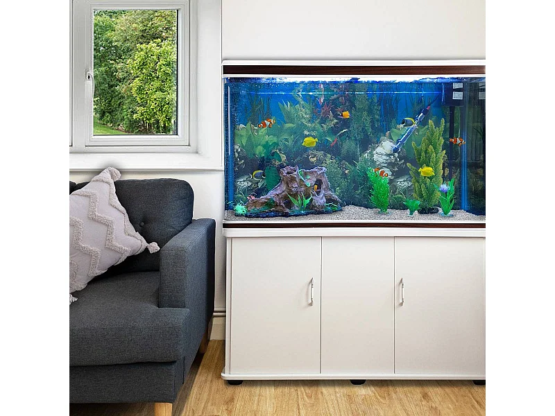 Monstershop Aquarium Starter Komplettset Aquarium mit passendem Unterschrank inklusive Kies Weiß Aquarium Hintergrund 143.5cm H x 120.5cm B x 39cm T