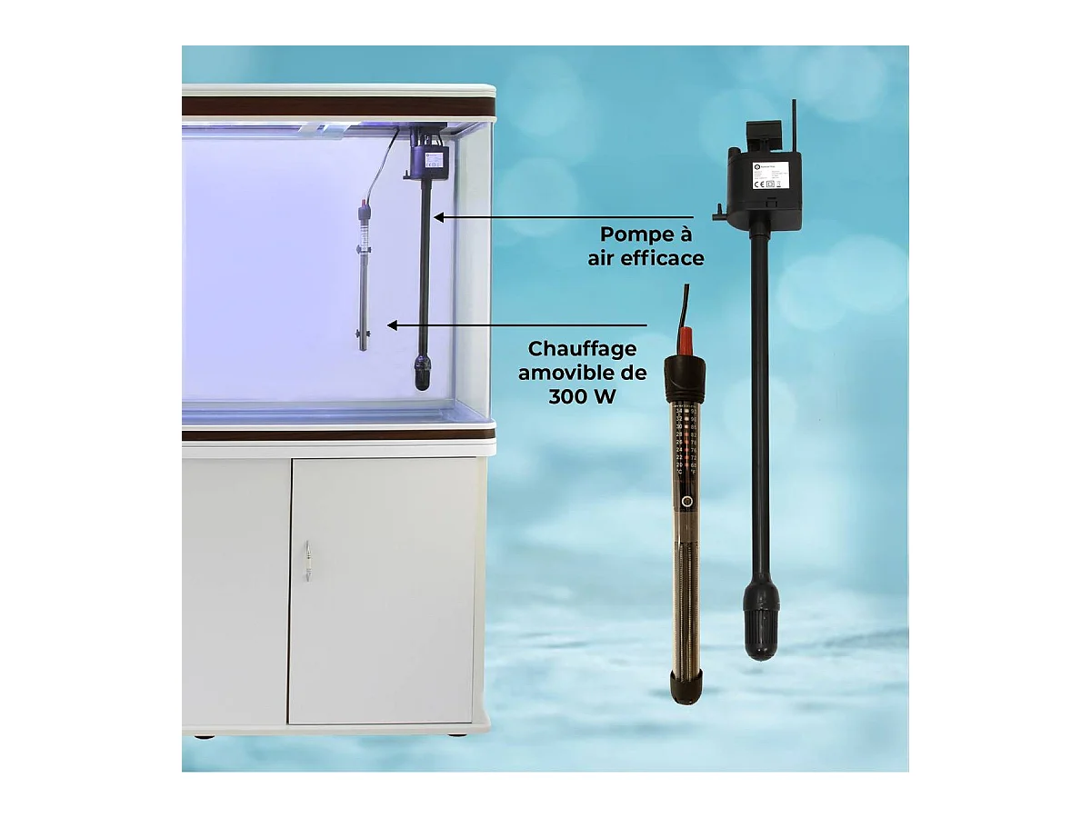 Monstershop Aquarium Starter Komplettset Aquarium mit passendem Unterschrank inklusive Kies Aquarium-Hintergrund 43.5cm H x 120.5cm B x 39cm T weiß