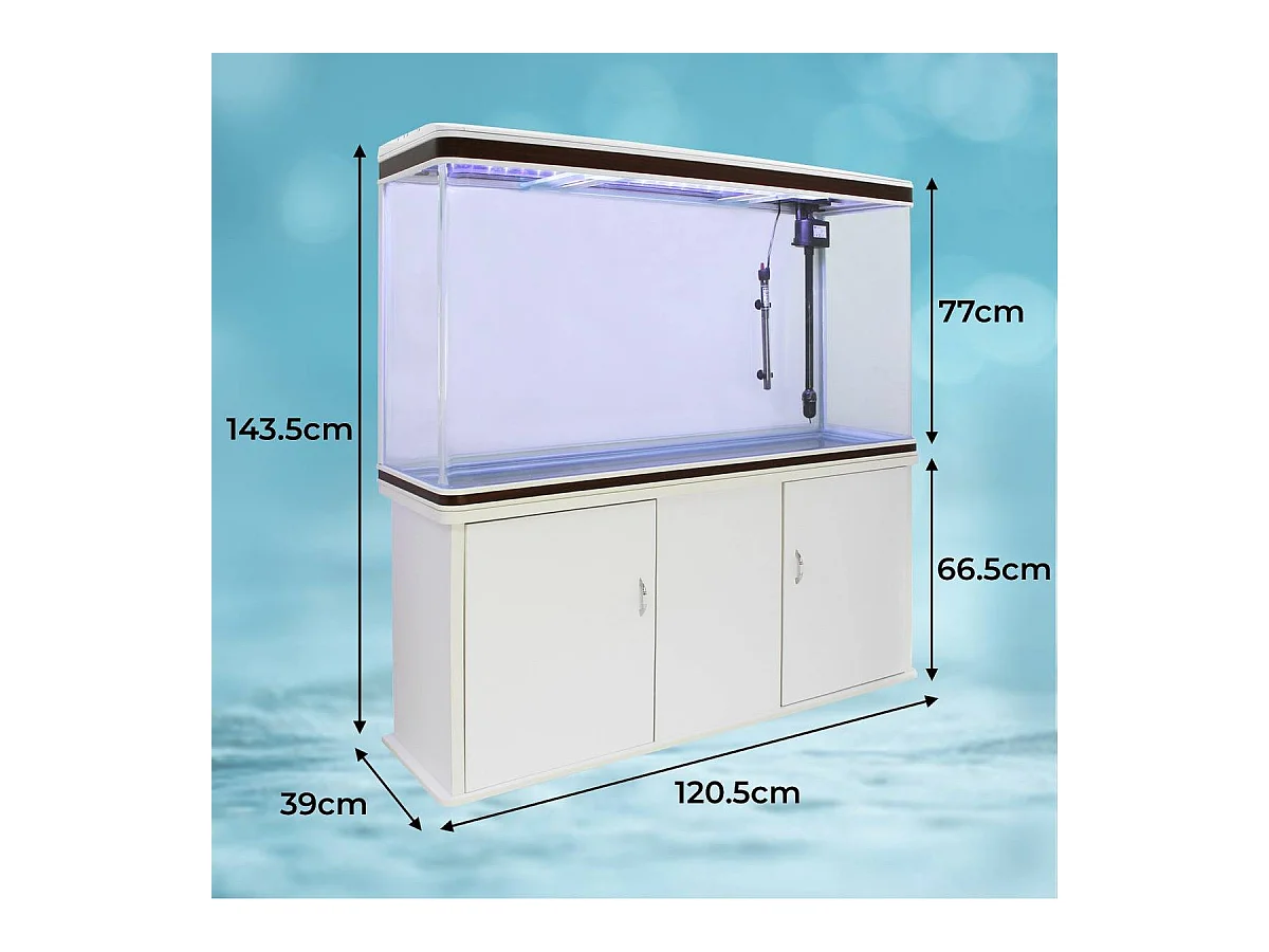 Monstershop Aquarium Starter Komplettset Aquarium mit passendem Unterschrank inklusive Kies Aquarium-Hintergrund 43.5cm H x 120.5cm B x 39cm T weiß
