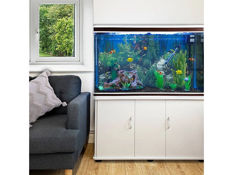 Monstershop Aquarium Starter Komplettset Aquarium mit passendem Unterschrank inklusive Kies Aquarium-Hintergrund 43.5cm H x 120.5cm B x 39cm T weiß