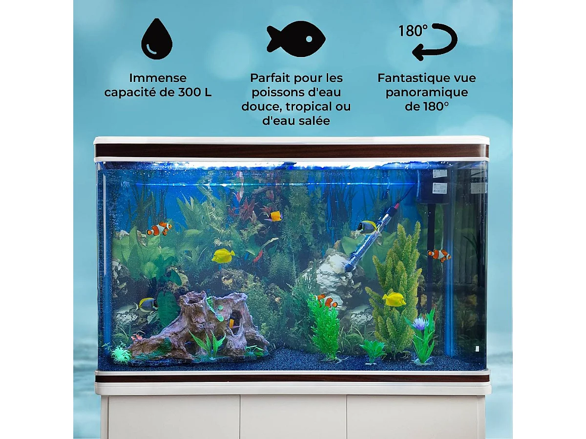 Aquarium Blanc avec Meuble de support Blanc assorti et Gravier Bleu