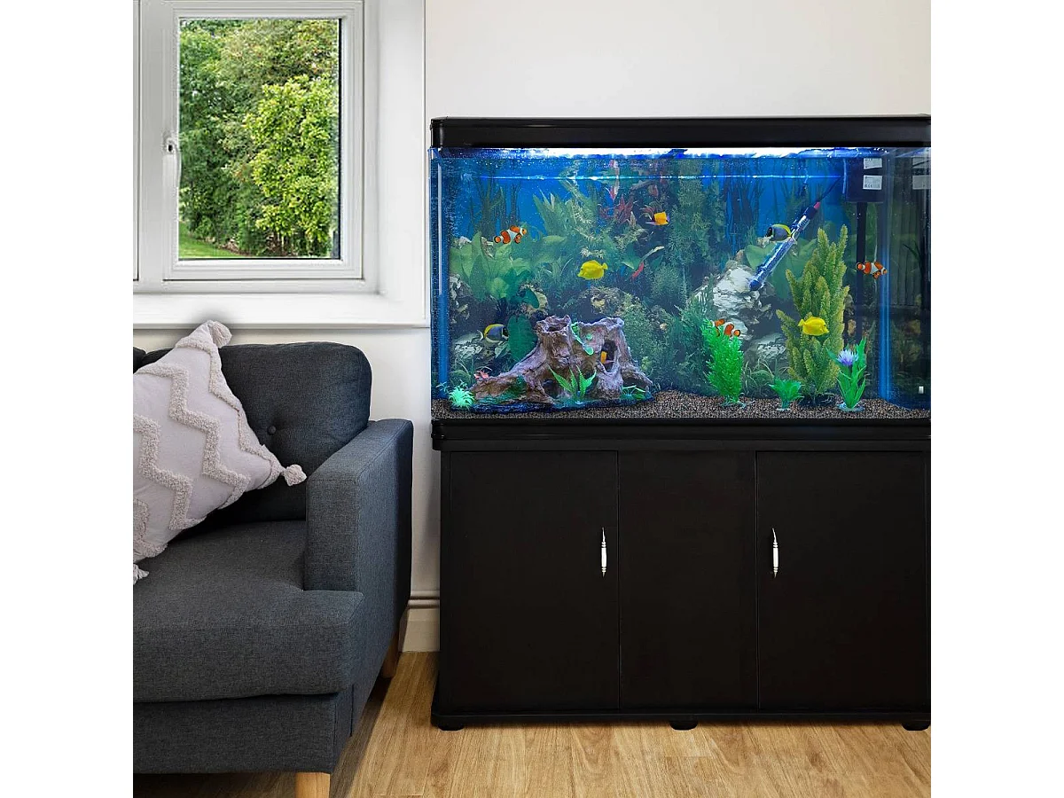 MonsterShop Aquarium Starter Komplettset Aquarium mit passendem Unterschrank inkl. Kies Aquarium-Hintergrund 143.5cm H x 120.5cm B x 39cm T