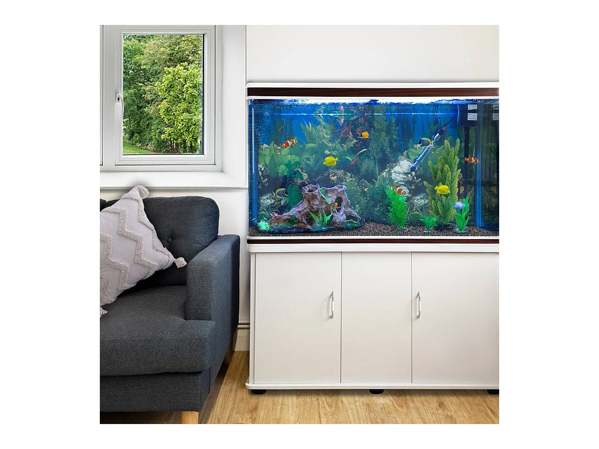 Aquarium Blanc avec Meuble de support Blanc assorti et Gravier Naturel