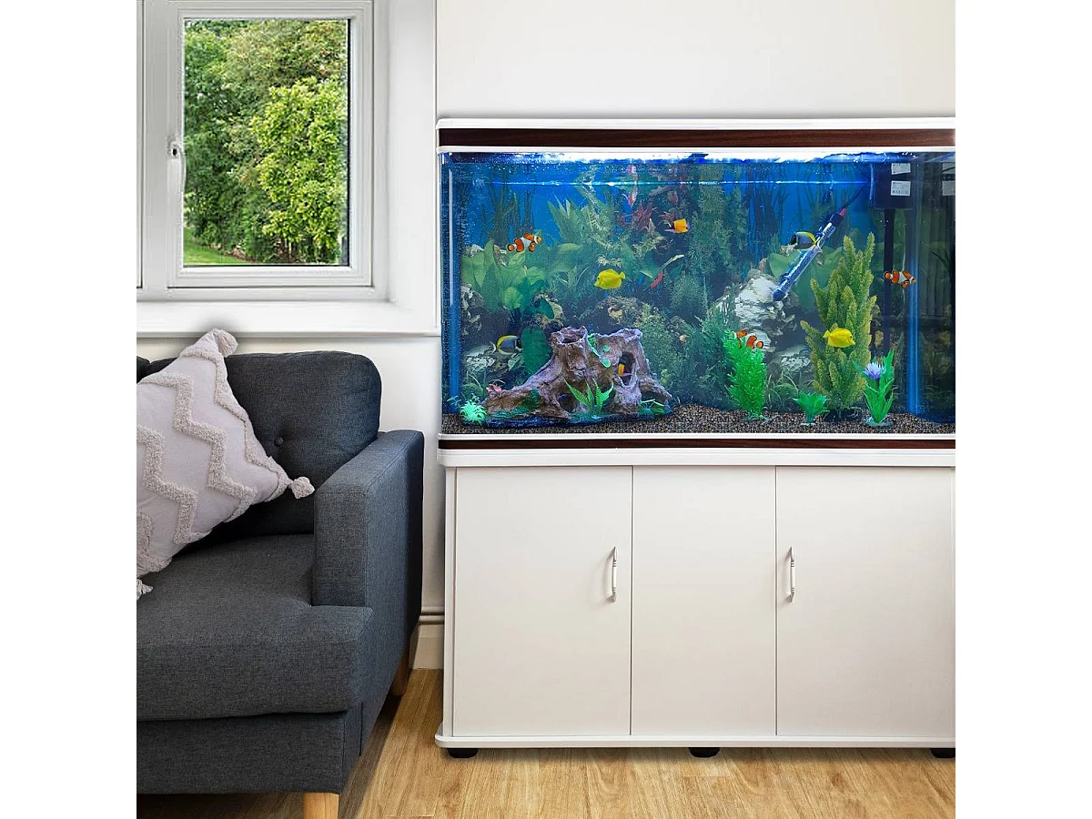 Aquarium Blanc avec Meuble de support Blanc assorti et Gravier Naturel