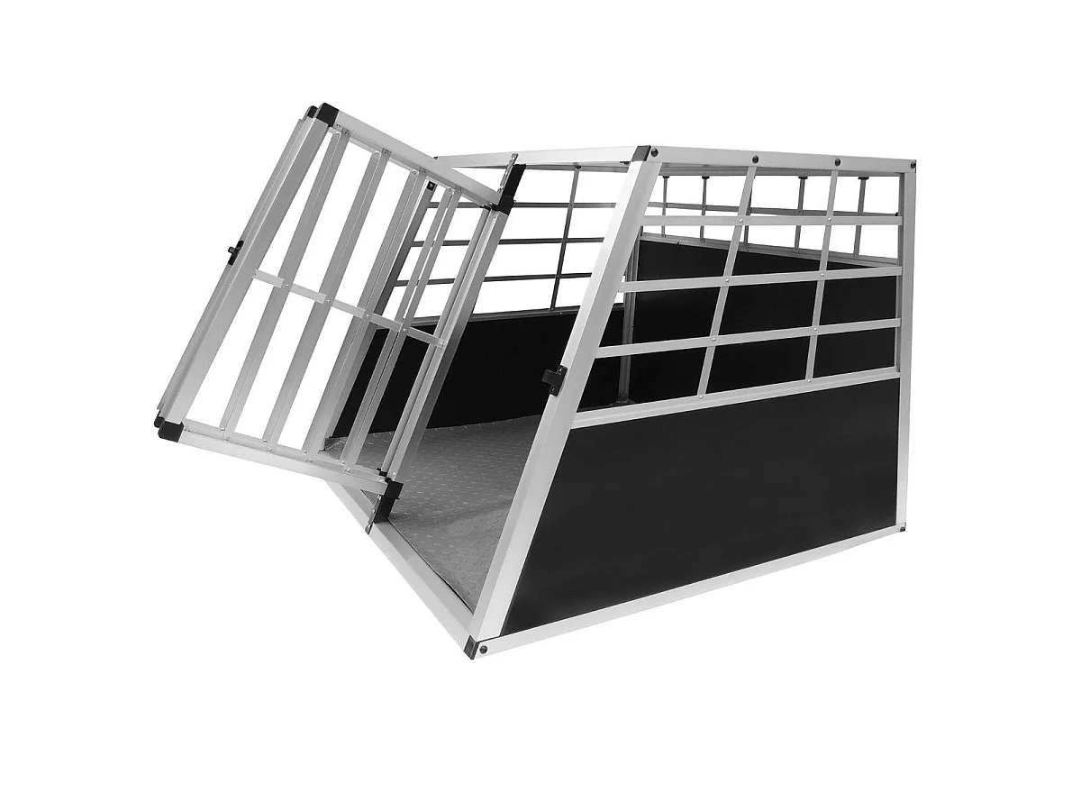 Auto Hundetransportbox große Doppelbox Hundebox Transportbox Gitterbox Fahrzeugbox Kofferraumbox Katzen Hunde Aluminium Trapez
