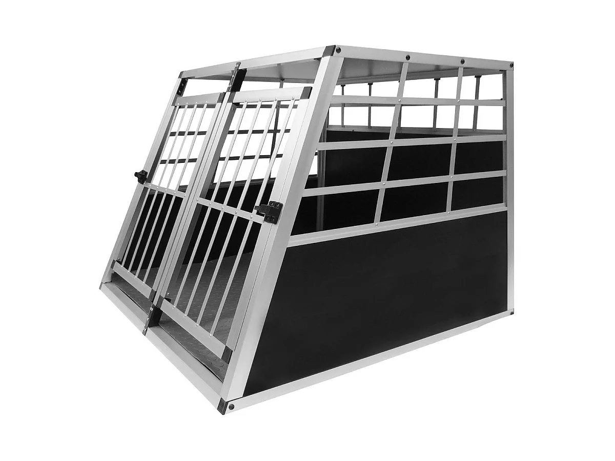 Auto Hundetransportbox große Doppelbox Hundebox Transportbox Gitterbox Fahrzeugbox Kofferraumbox Katzen Hunde Aluminium Trapez