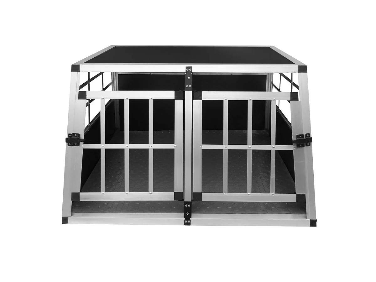 Auto Hundetransportbox kleine Doppelbox Hundebox Transportbox Gitterbox Fahrzeugbox Kofferraumbox Katzen Hunde Aluminium Trapez