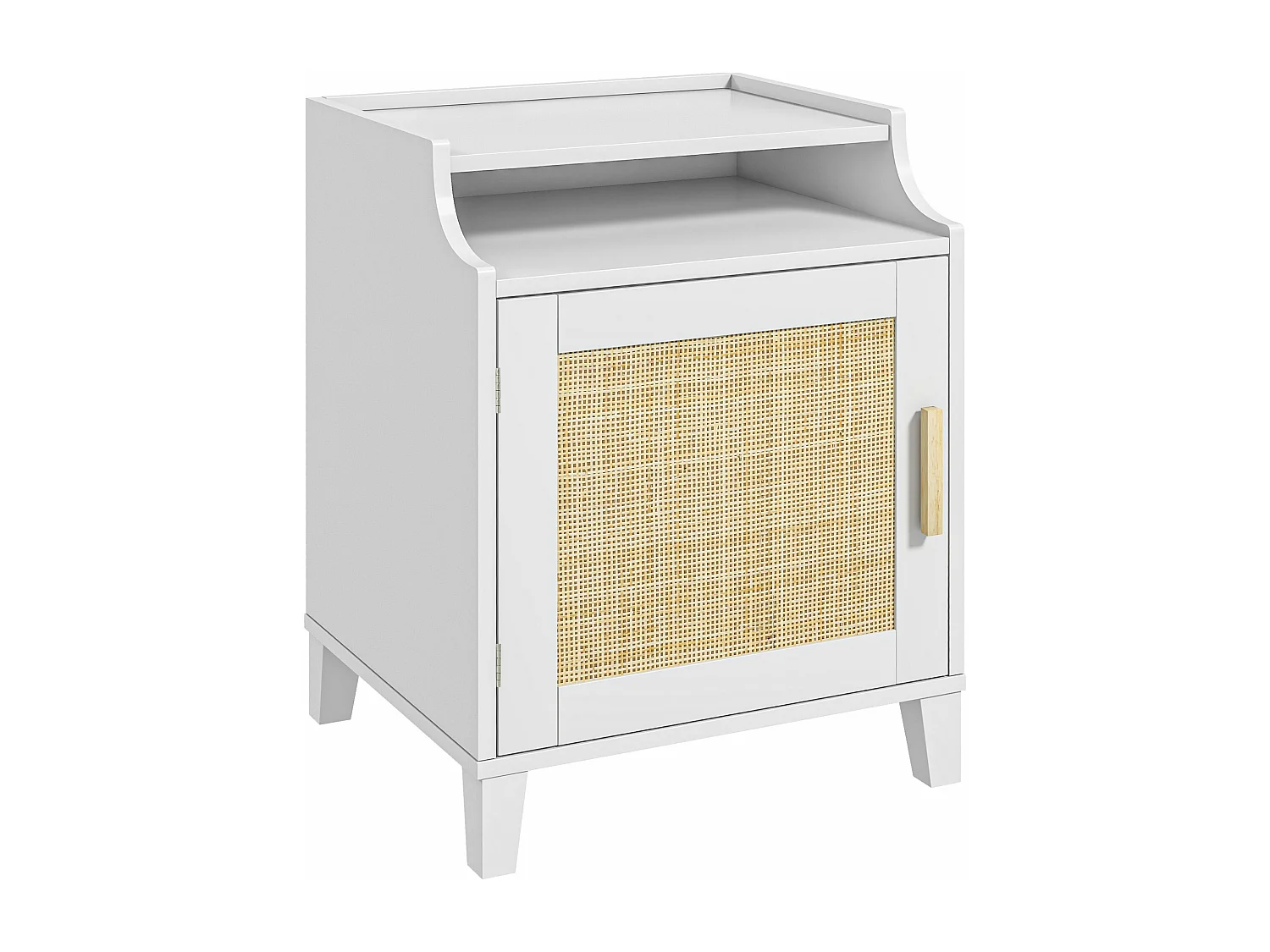 Table de chevet table de nuit style bohème chic - porte avec étagère, niche - cannage en rotin MDF blanc