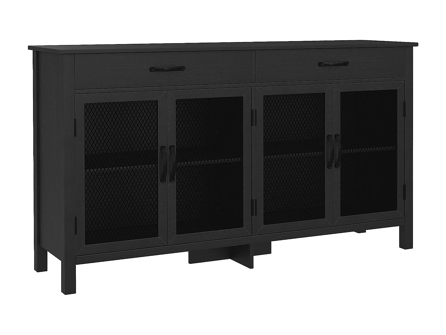 Buffet design industriel - 4 portes, 2 étagères réglables, 2 tiroirs - panneaux façades grillagées poignées métal noir