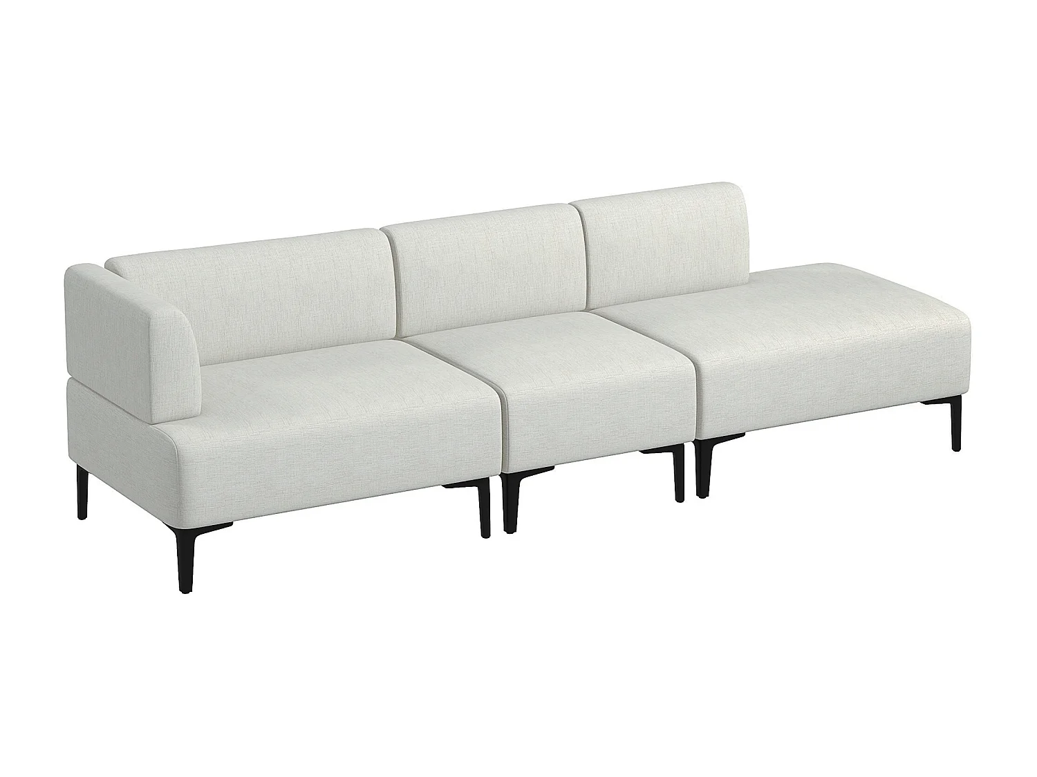 Canapé 3 places design contemporain modulable piètement acier noir tissu aspect lin blanc cassé