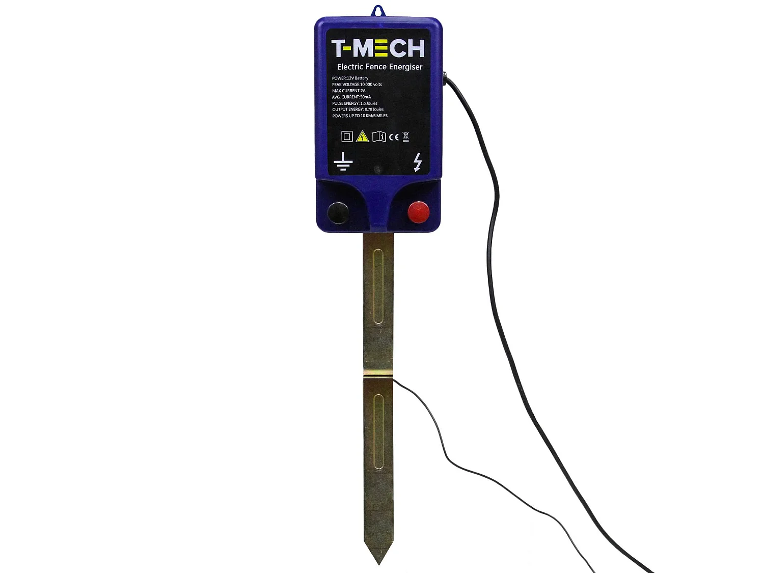 T-Mech - Elettrificatore per Recinzioni per Animali 10000 volt Alimentato a Batteria 12v Copertura 10km per Pollame, Bestiame, Pecore, Maiali, Cavalli e Cervi