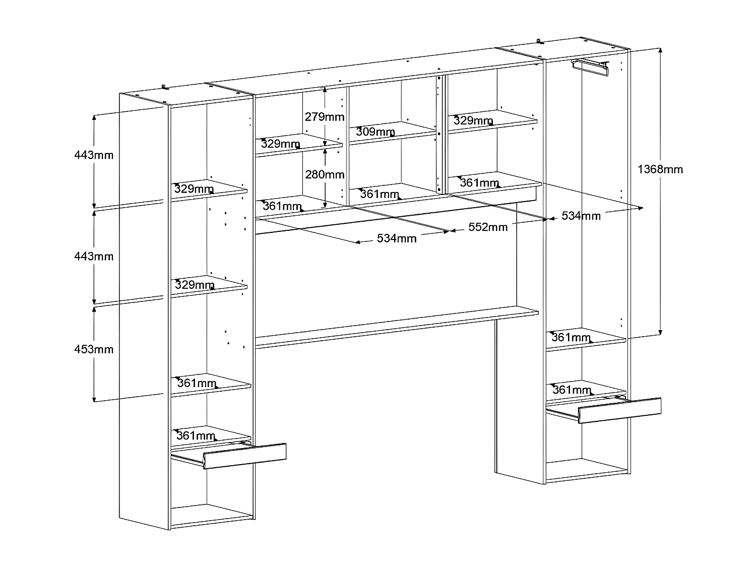 Łóżko z zabudową i schowkami 160 x 200 cm - z oświetleniem LED - Naturalny i biały z połyskiem - VELONA