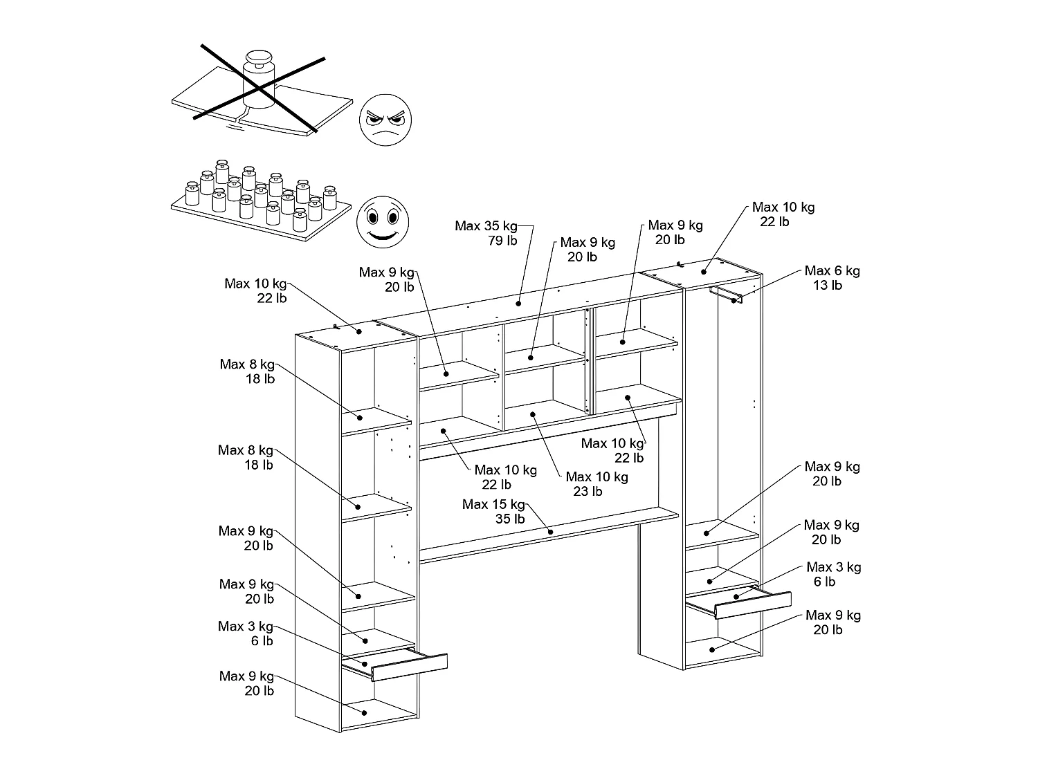 Łóżko z zabudową i schowkami 160 x 200 cm - z oświetleniem LED - Naturalny i biały z połyskiem - VELONA