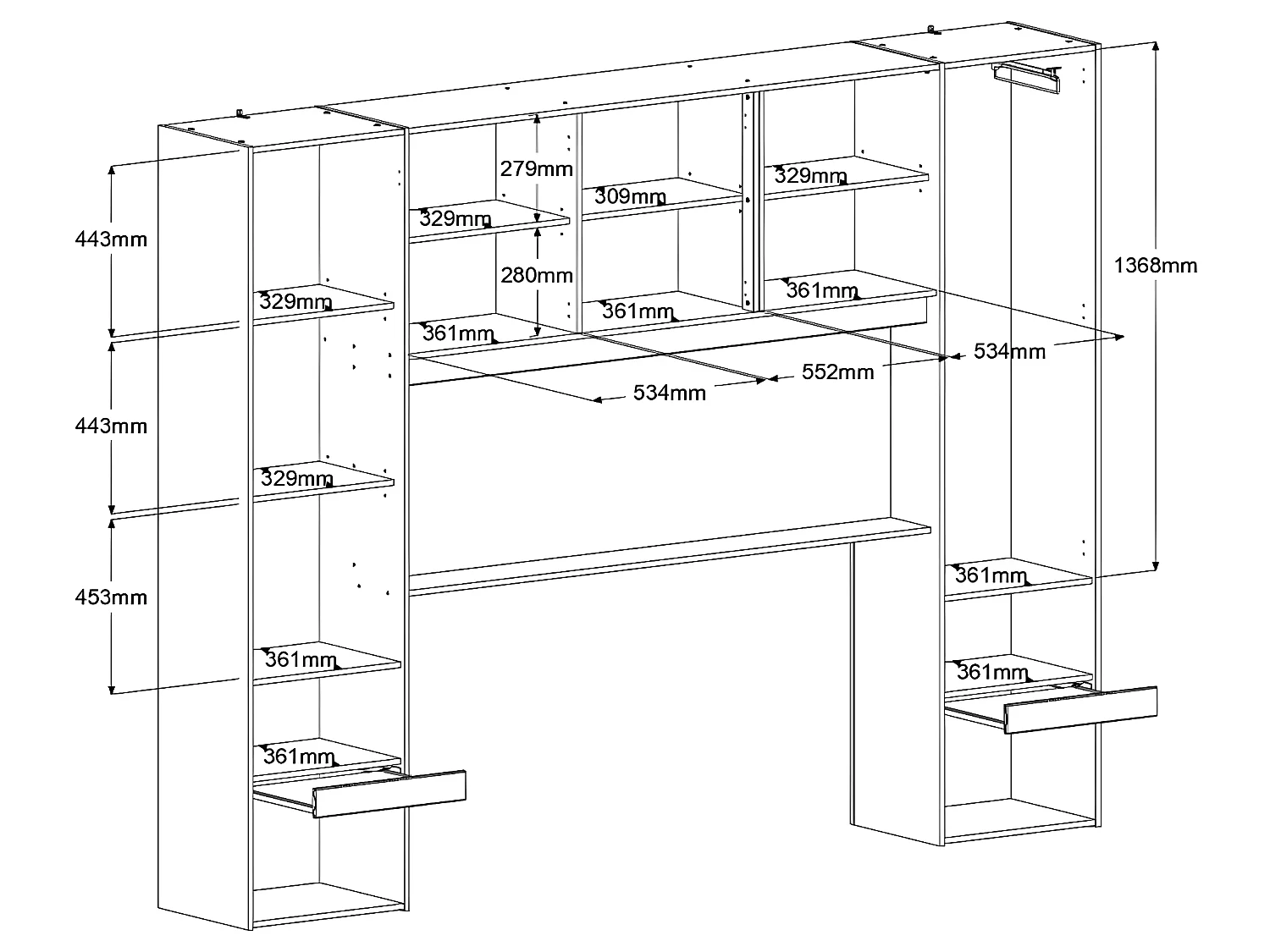 Bett mit Stauraum 160 x 200 cm mit LED-Beleuchtung - Holzfarben & glänzend weiß - VELONA