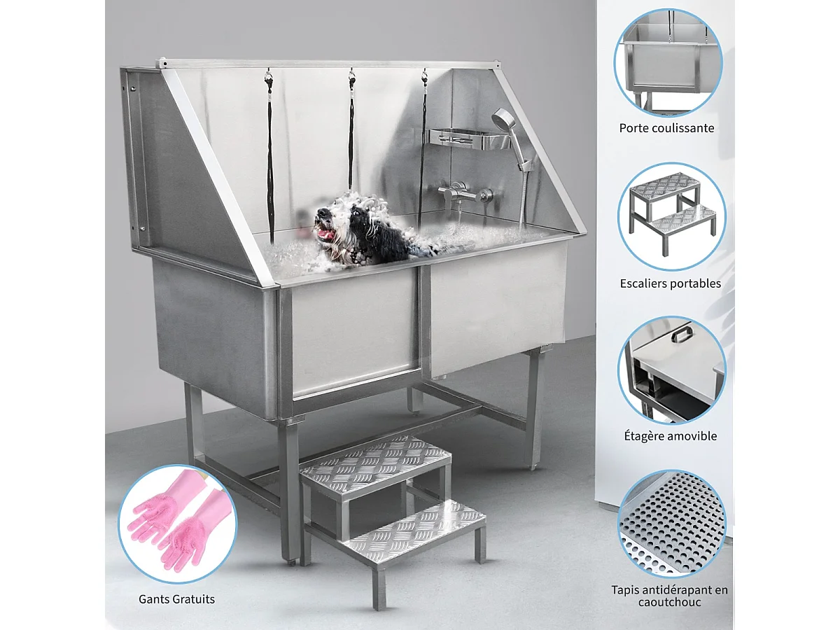 MonsterShop – Vasca da Bagno per Toelettatura Cani Gatti e Animali Domestici in Acciaio Inossidabile Inox – 600mm