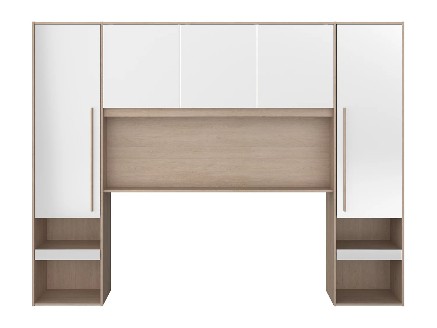 Bett mit Stauraum 140 x 190 cm mit LED-Beleuchtung + Lattenrost - Holzfarben & glänzend weiß - VELONA