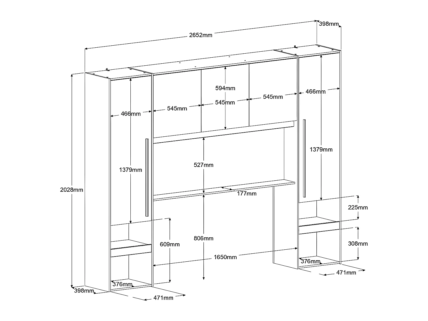 Bett mit Stauraum 140 x 190 cm mit LED-Beleuchtung + Lattenrost - Holzfarben & glänzend weiß - VELONA