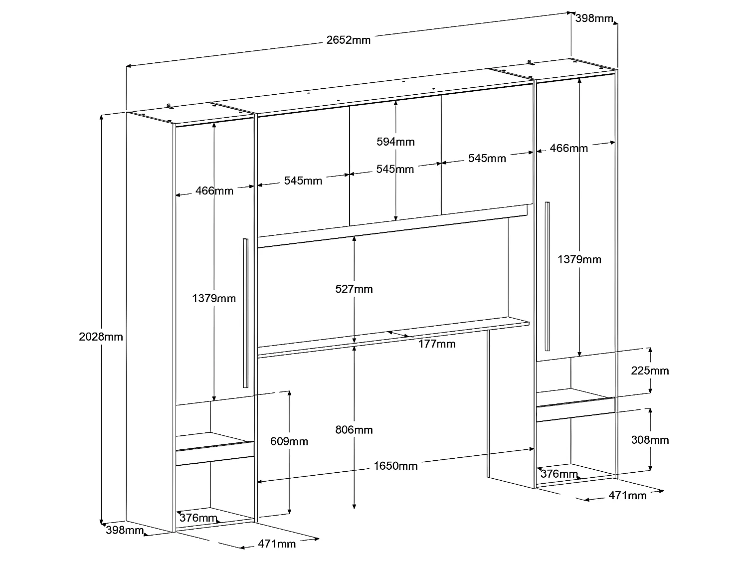 Letto con LED e vani portaoggetti 140 x 190 cm Naturale e Bianco lucido + Rete - VELONA
