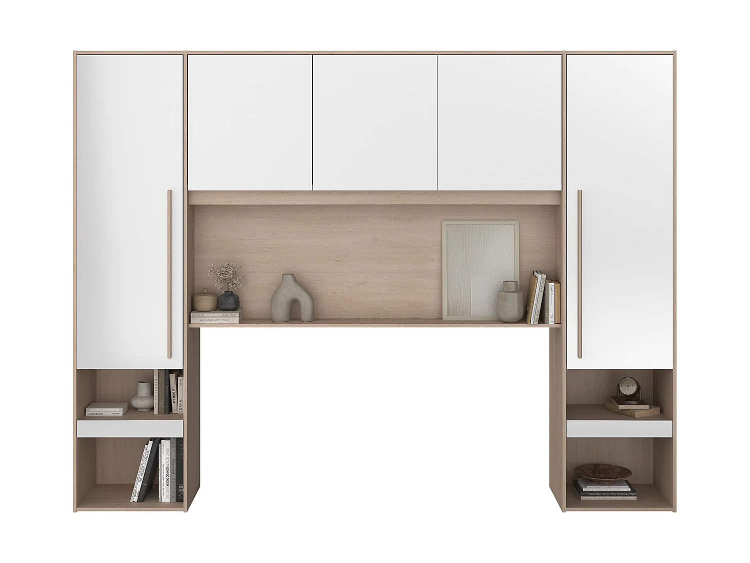 Cama ponte 160 x 200 cm com espaços de arrumação e LEDs cor natural e branco brilhante + estrado - VELONA