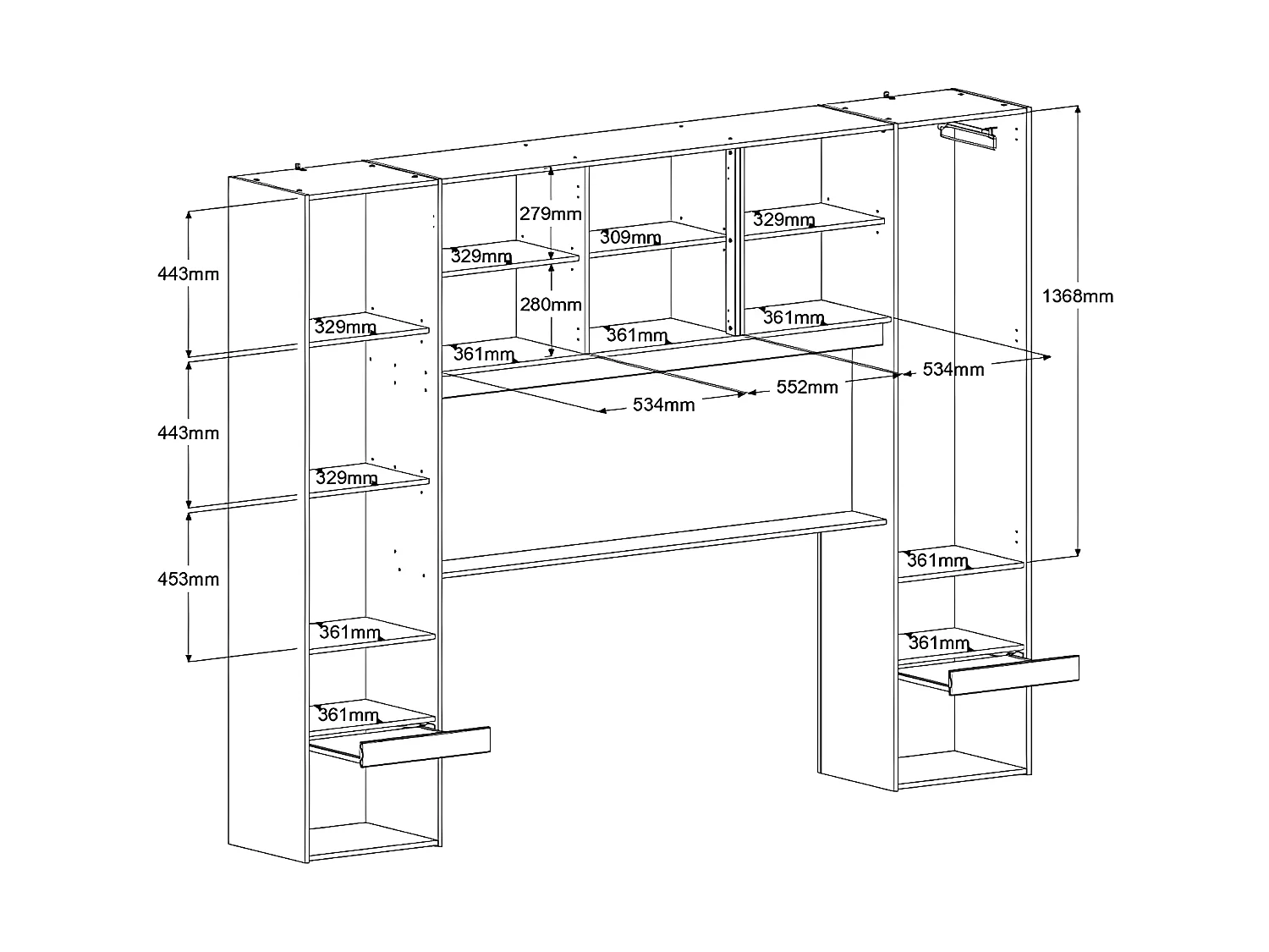 Cama ponte 160 x 200 cm com espaços de arrumação e LEDs cor natural e branco brilhante + estrado - VELONA