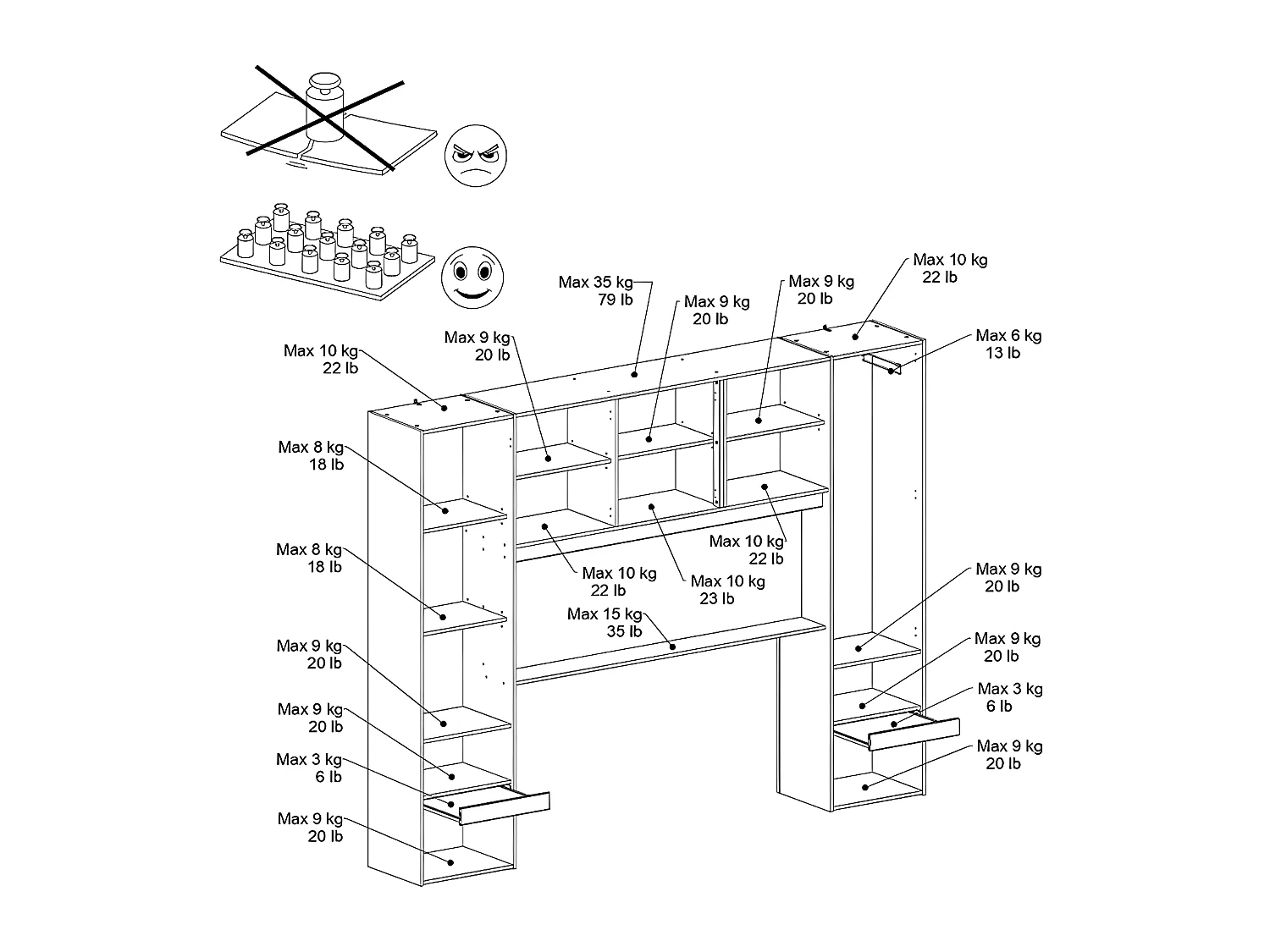 Cama ponte 160 x 200 cm com espaços de arrumação e LEDs cor natural e branco brilhante + estrado - VELONA