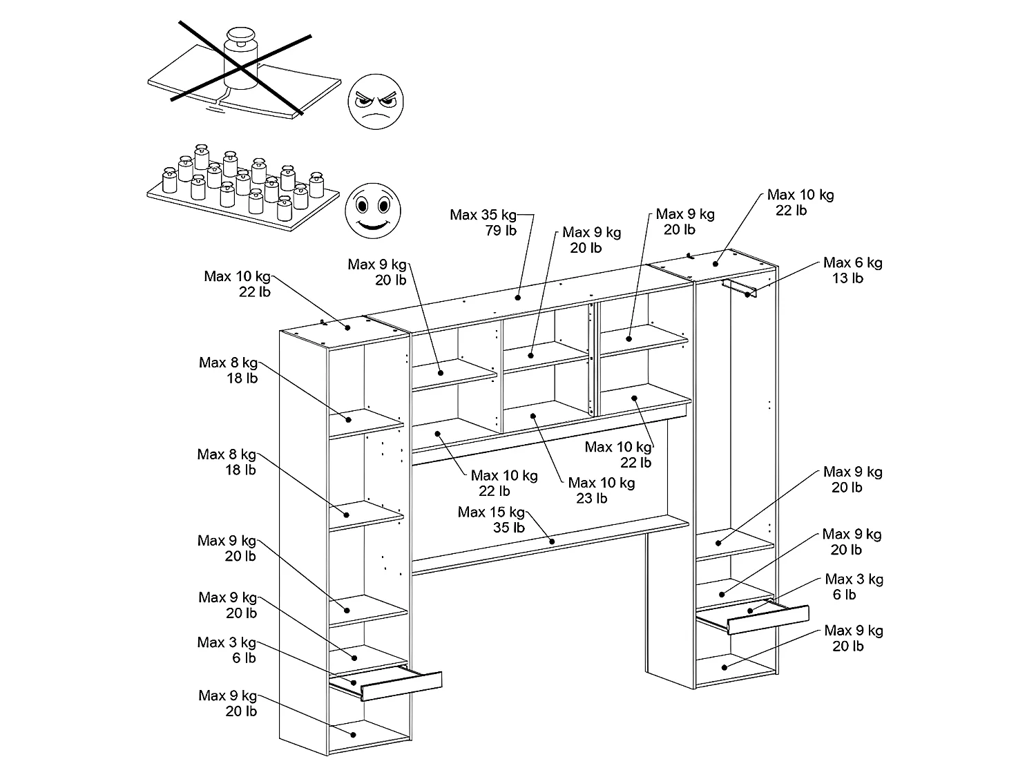 Cama con almacenamiento 160 x 200 cm - con LEDs - Color: natural y blanco brillante + Somier + Colchón - VELONA