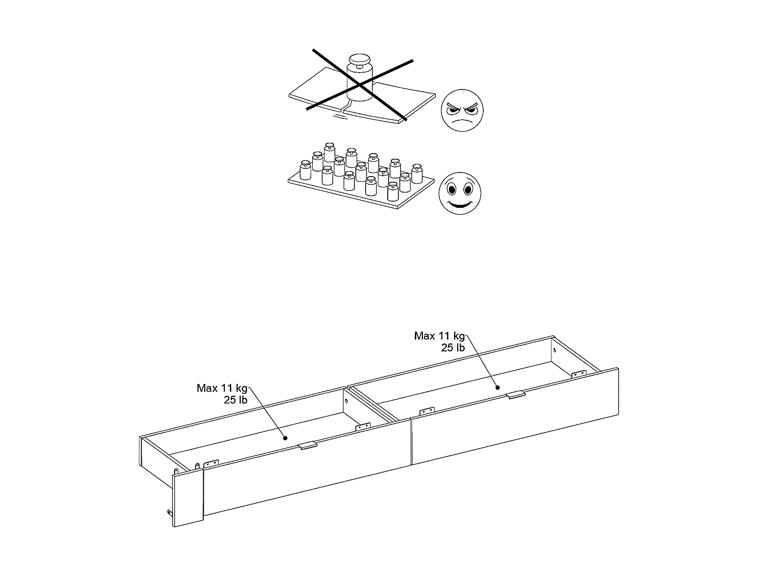 Cama con 2 cajones 140 x 190 cm - Color: natural y blanco brillante - VELONA