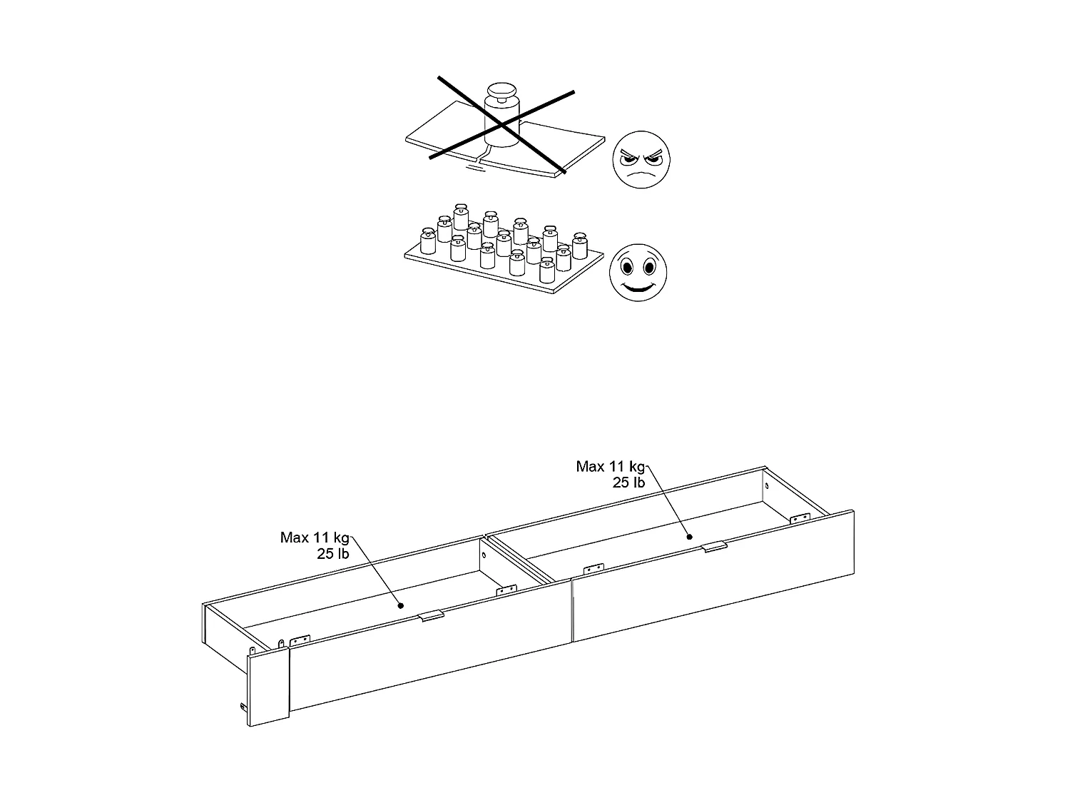 Lit avec 2 tiroirs 160 x 200 cm - Coloris : Naturel et blanc brillant + Sommier + Matelas - VELONA