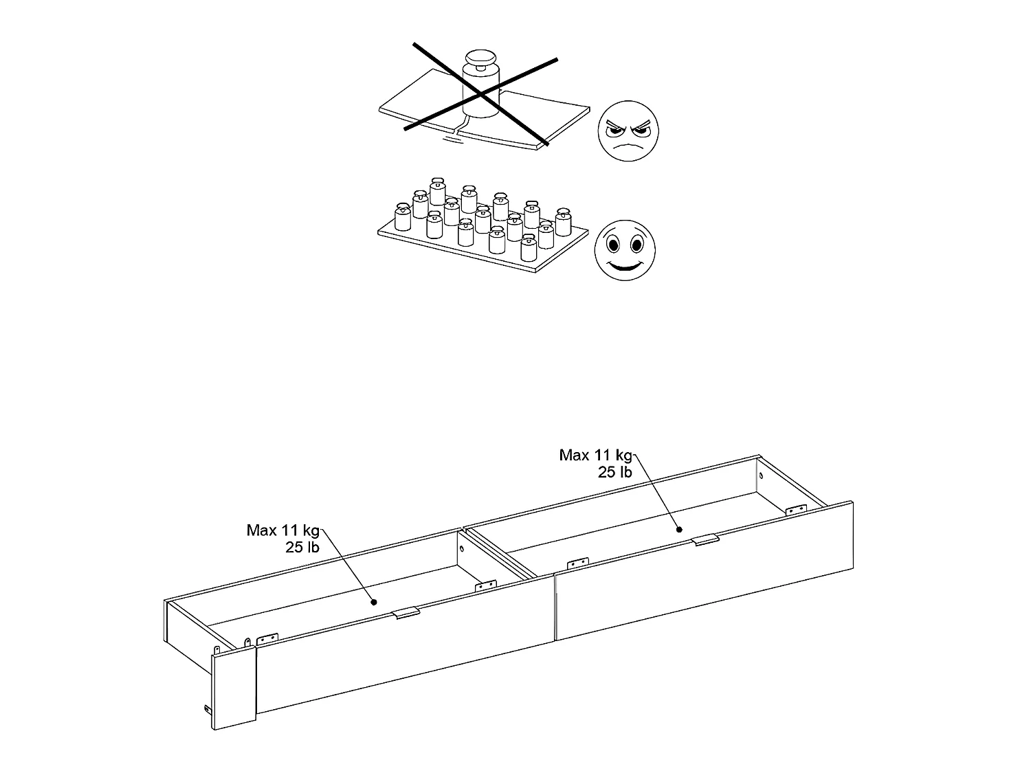 Lit avec 2 tiroirs 160 x 200 cm - Coloris : Naturel et blanc brillant + Sommier + Matelas - VELONA
