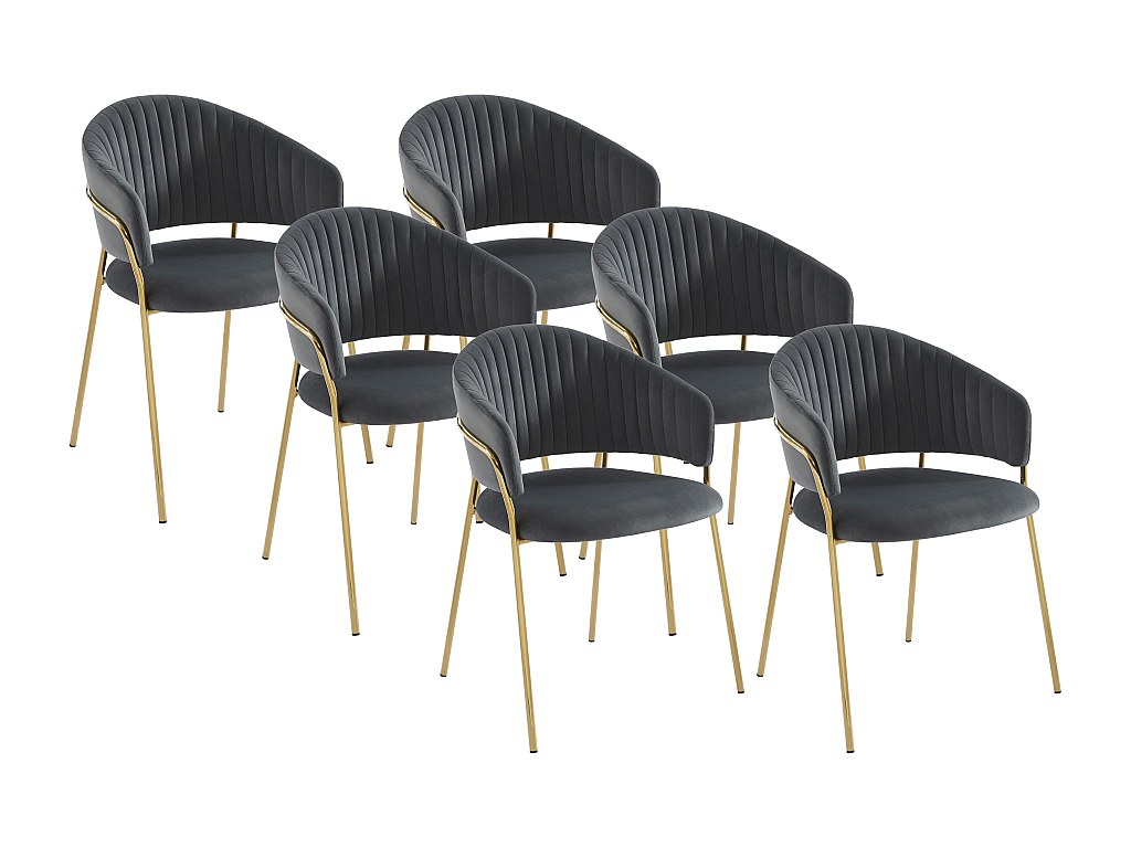 Stuhl 6er-Set - Samt & goldfarbenes Metall - Grau - MADOLIA von Pascal MORABITO