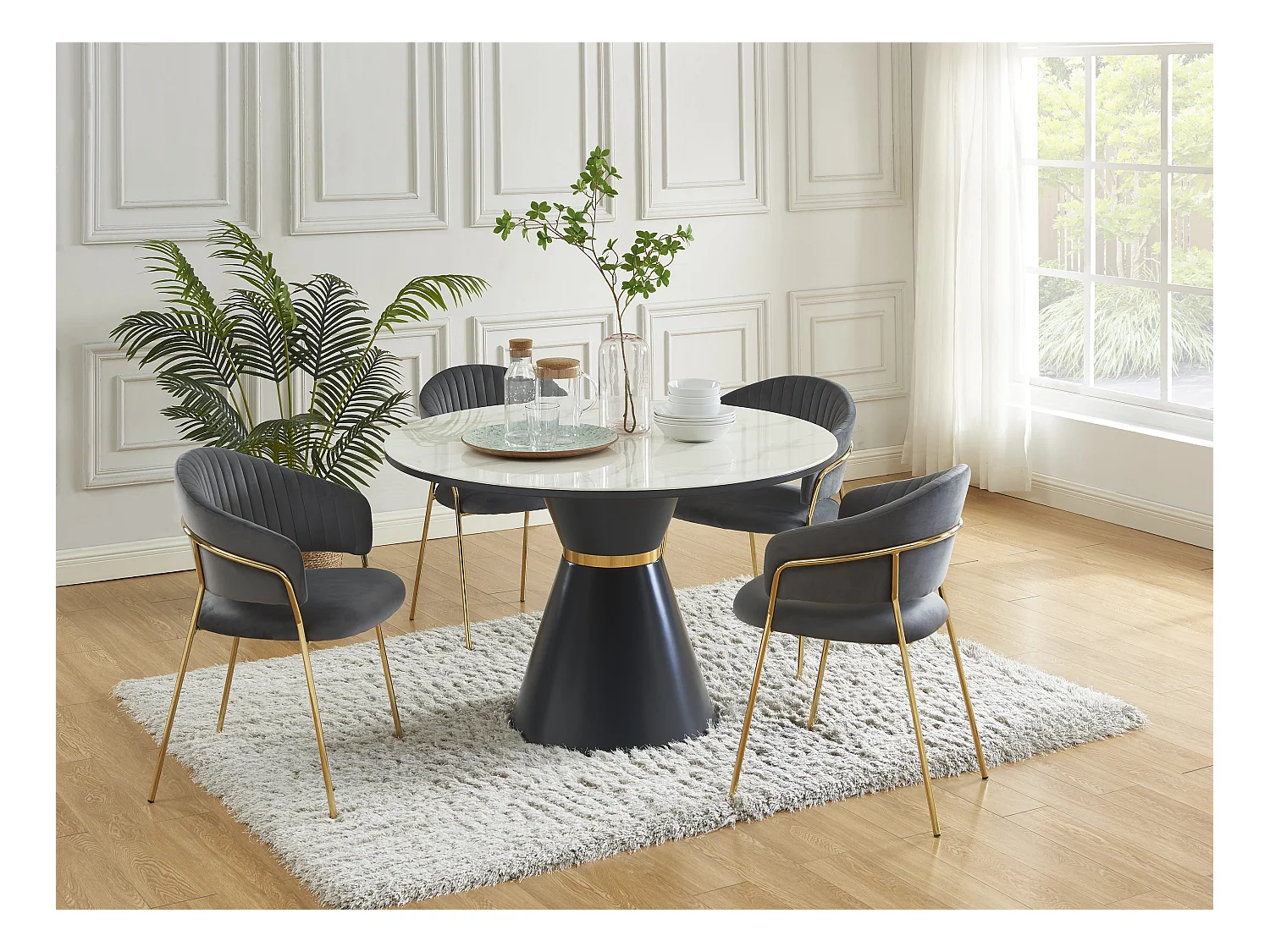 Lot de 6 chaises en velours et métal doré - Gris - MADOLIA de Pascal MORABITO