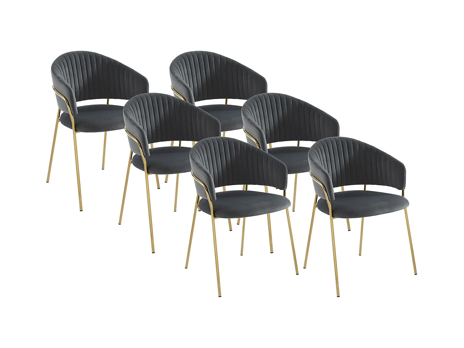 Lot de 6 chaises en velours et métal doré - Gris - MADOLIA de Pascal MORABITO