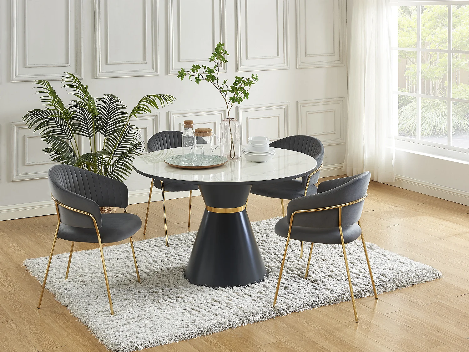 Lot de 6 chaises en velours et métal doré - Gris - MADOLIA de Pascal MORABITO