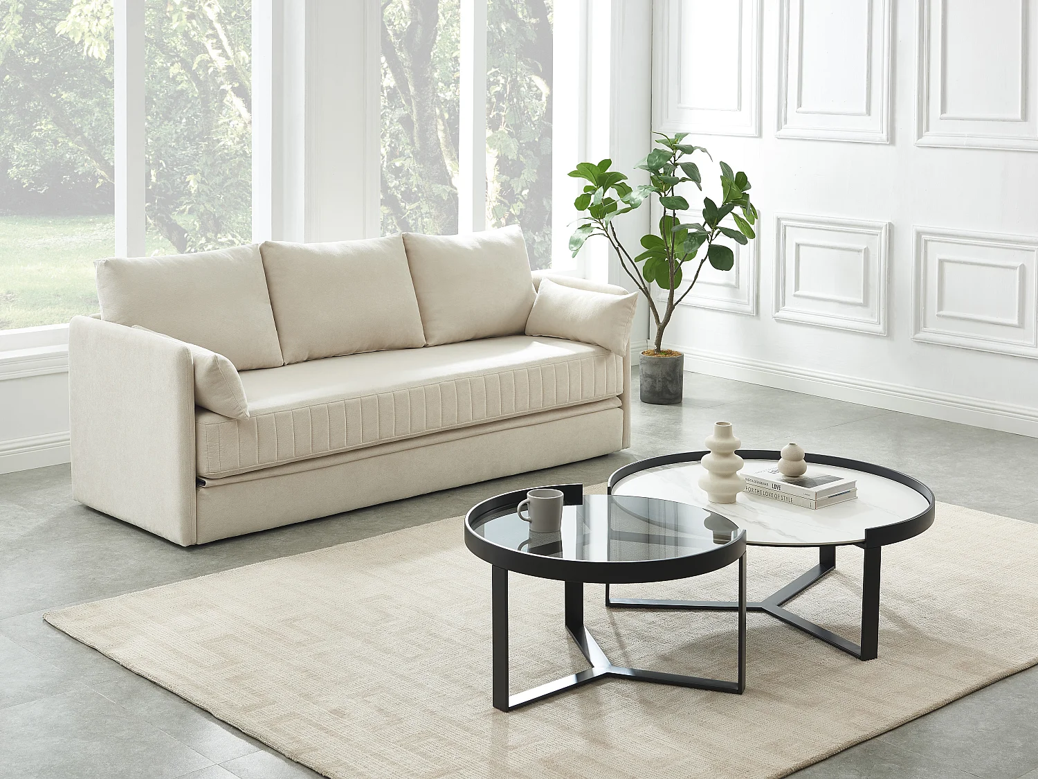 Sofá cama beige GRECCO de 3 plazas