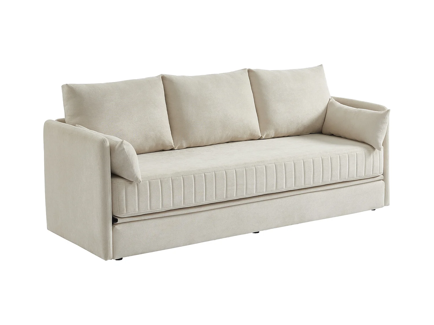 Slaapbank met 3 zitplaatsen en beige stoffen bekleding – GRECCO