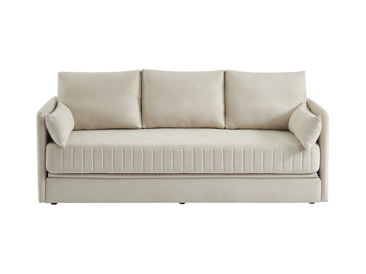 Slaapbank met 3 zitplaatsen en beige stoffen bekleding – GRECCO