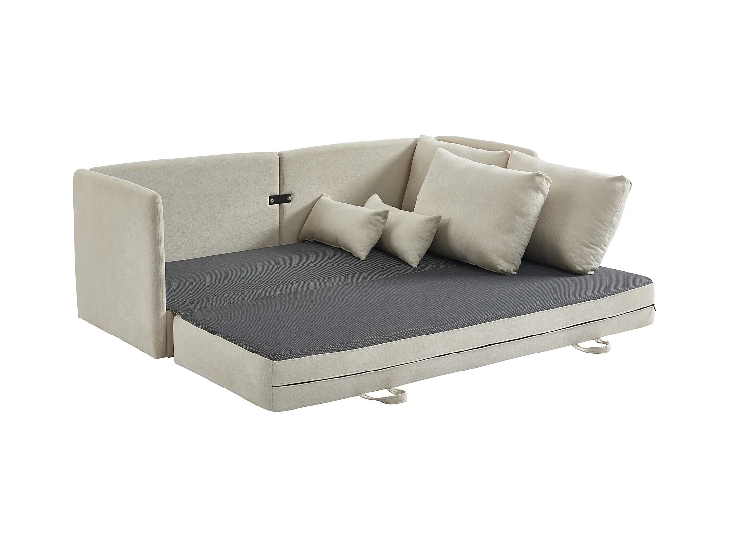 Slaapbank met 3 zitplaatsen en beige stoffen bekleding – GRECCO