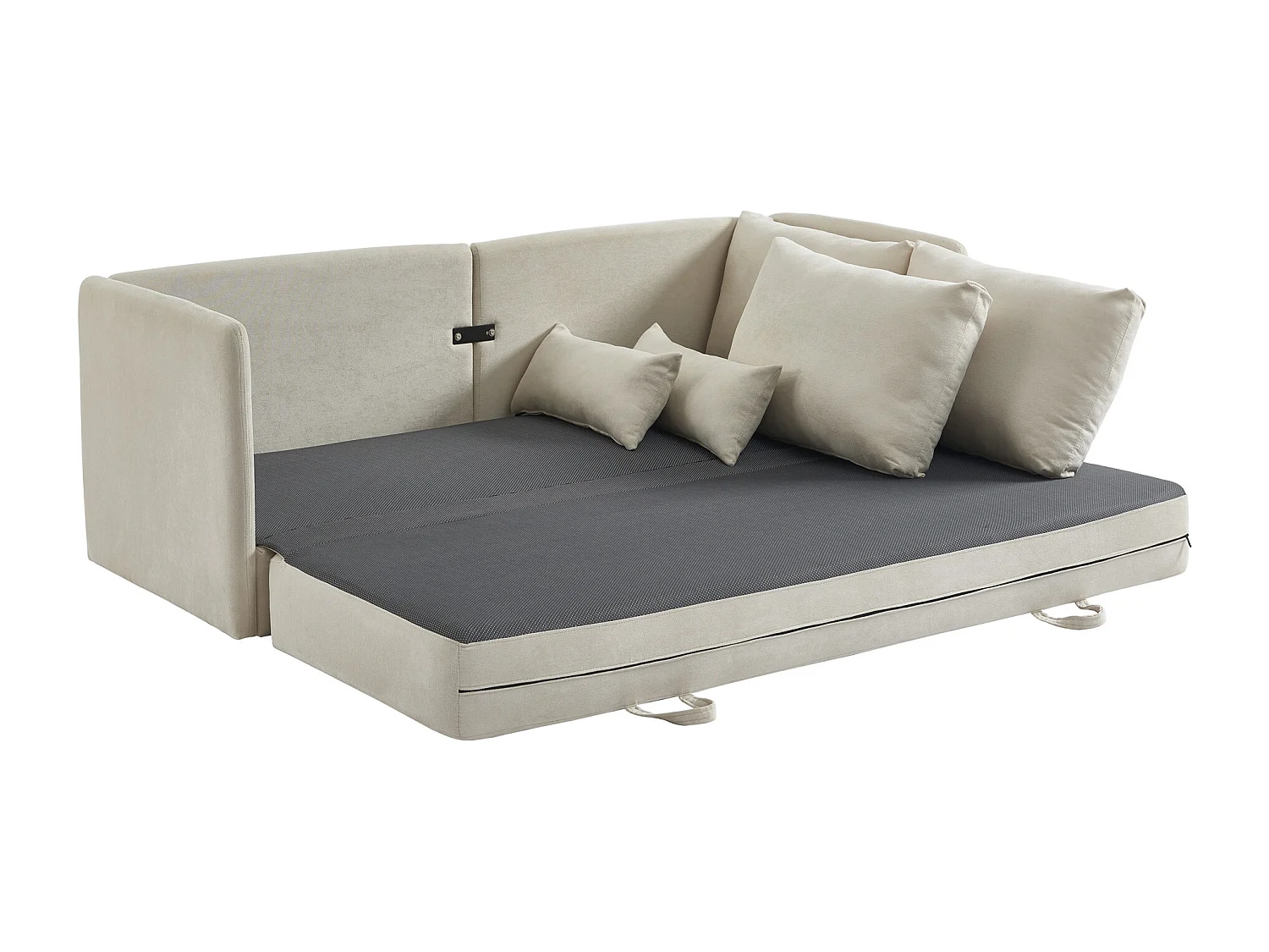 Slaapbank met 3 zitplaatsen en beige stoffen bekleding – GRECCO