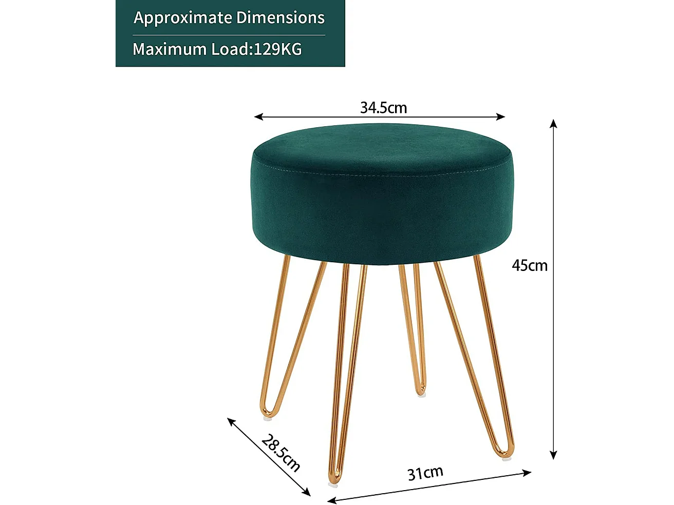 Tabouret en tissu velours métal bleue 35 x 35 x 45 cm TABO09055