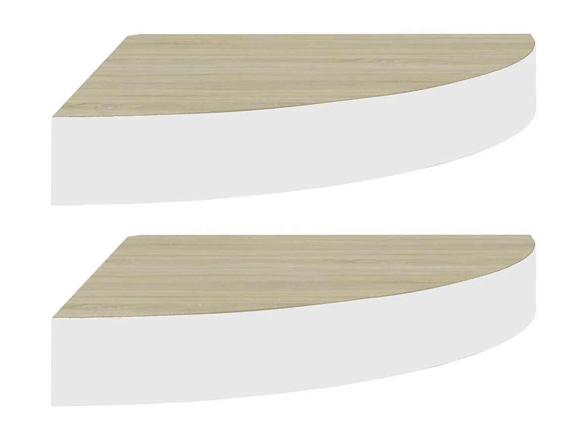 Étagères d'angle murales 2 pcs Chêne et blanc 35x35x3,8 cm MDF
