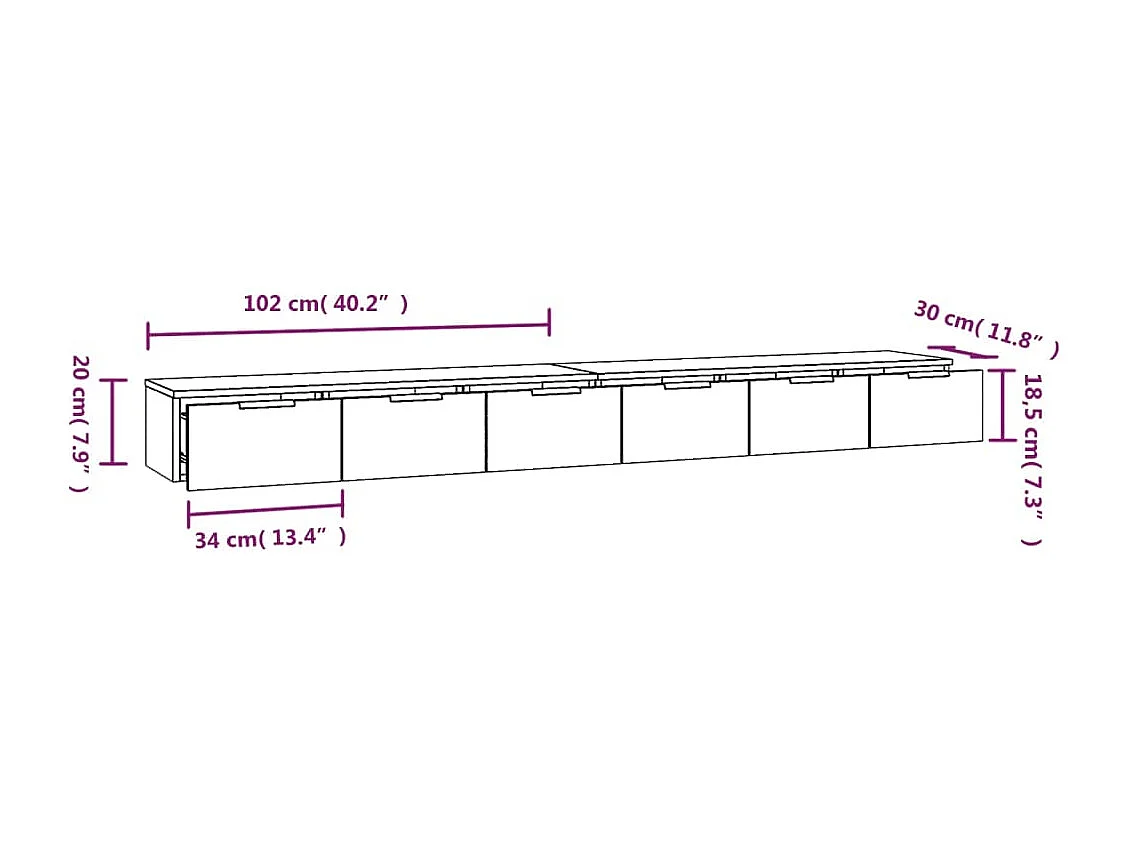 Armarios de pared 2 uds contrachapada roble Sonoma 102x30x20 cm