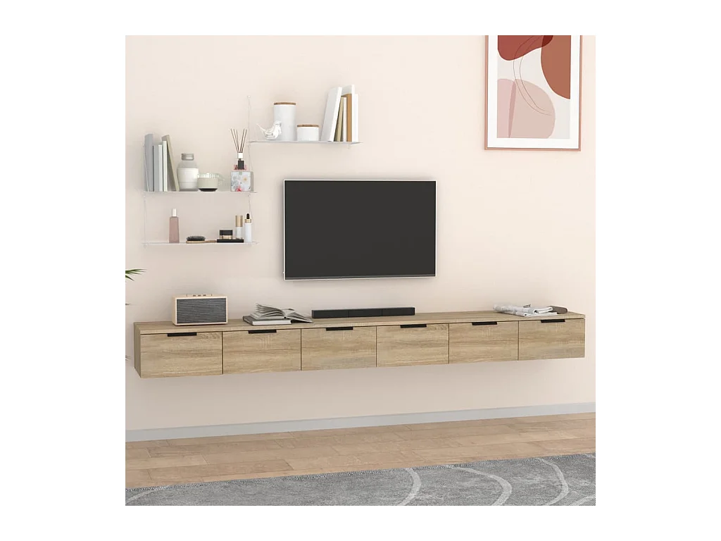 Wandkasten 2 st 102x30x20 cm bewerkt hout sonoma eikenkleurig