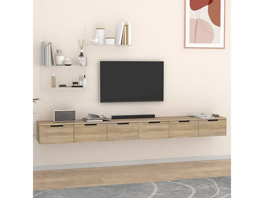 Wandkasten 2 st 102x30x20 cm bewerkt hout sonoma eikenkleurig