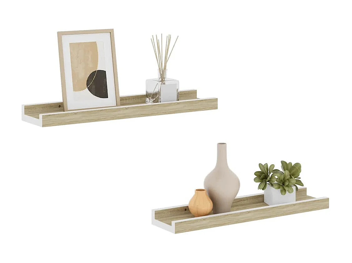Étagères murales 2 pcs blanc et chêne sonoma 40x9x3 cm