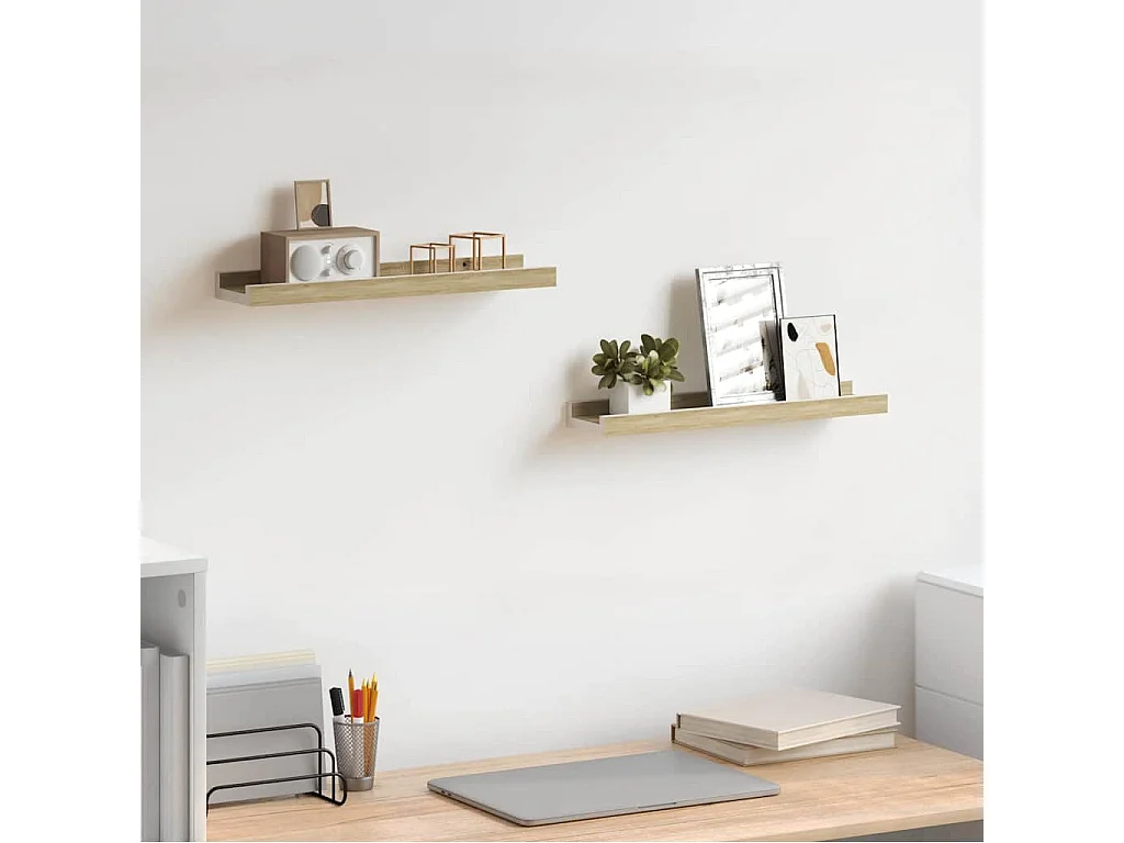 Wandschappen 2 st 40x9x3 cm wit sonoma eikenkleurig