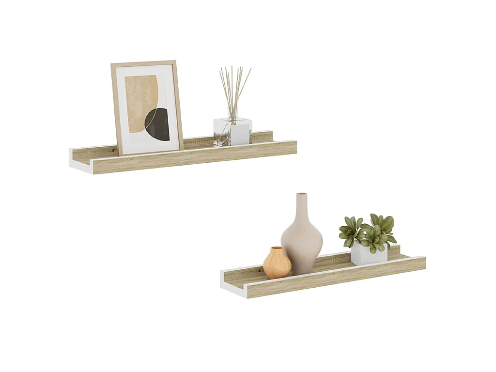 Étagères murales 2 pcs blanc et chêne sonoma 40x9x3 cm