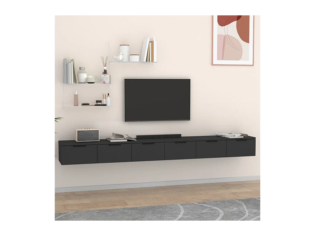 Wandkasten 2 st 102x30x20 cm bewerkt hout zwart